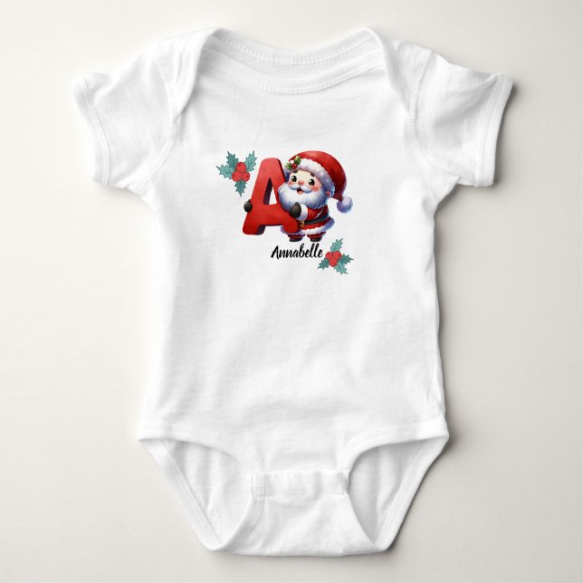 Body Para Bebê Nome de Natal Personalizável Fato Inicial (Frente)