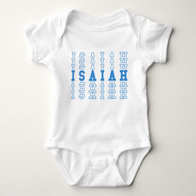Body Para Bebê Nome de repetição personalizado azul Isaiah (Frente)