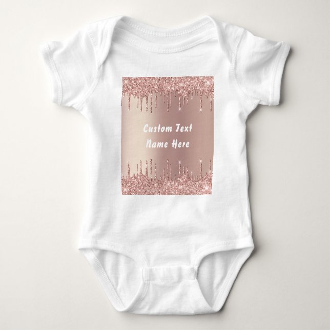 Body Para Bebê Nome de Texto Personalizado da Glitter Dourado do  (Frente)