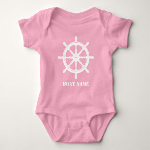 Body Para Bebê Nome do barco ou Nome do navio Helm Wheel Pink Whi