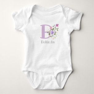 Body Para Bebê Nome do bebê e inicial com flores