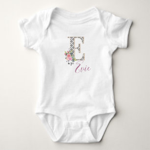 Body Para Bebê Nome do bebê Outfit Letter E Romper Floral Girl