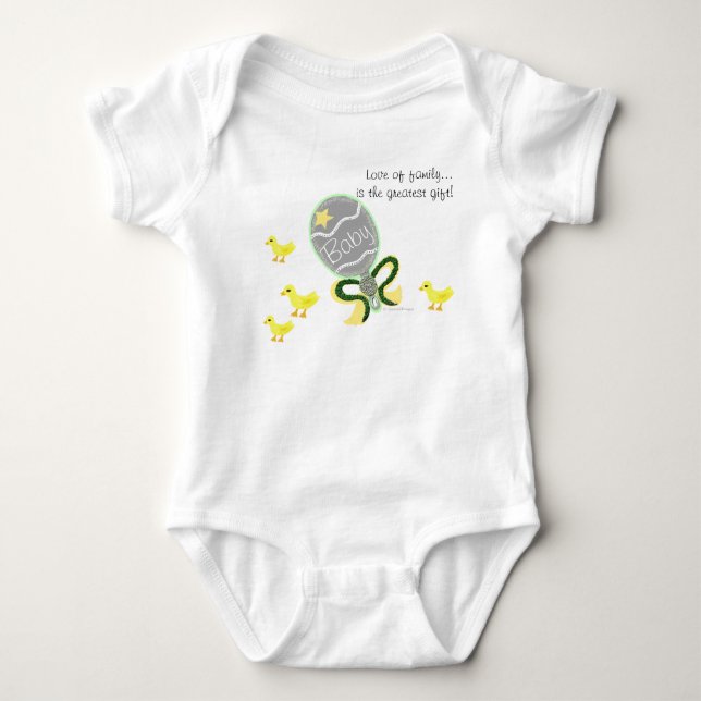 Body Para Bebê Nome do Hospital Elegante Green Yellow Baby Rattle (Frente)