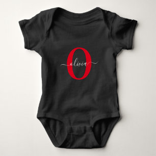 Body Para Bebê Nome do Script Monograma Personalizado Vermelho Br