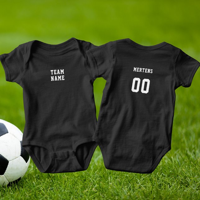 Body Para Bebê Nome e Número da Equipe Esportiva Branca Escuro (White Sports Team Name & Number Dark Baby Bodysuit)