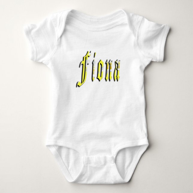Body Para Bebê Nome Fiona em Floral Amarelo, (Frente)
