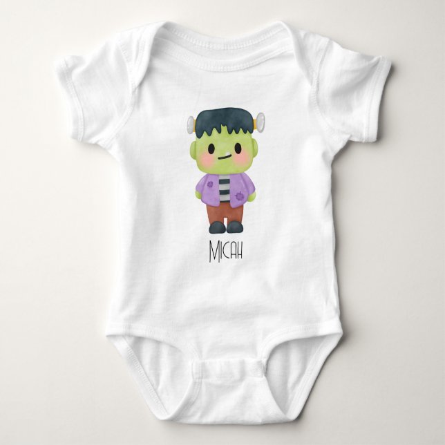 Body Para Bebê Nome Monograma do Monstro de Frankenstein (Frente)
