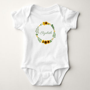 Body Para Bebê Nome Monograma Girassóis Floral Amarelo Verde