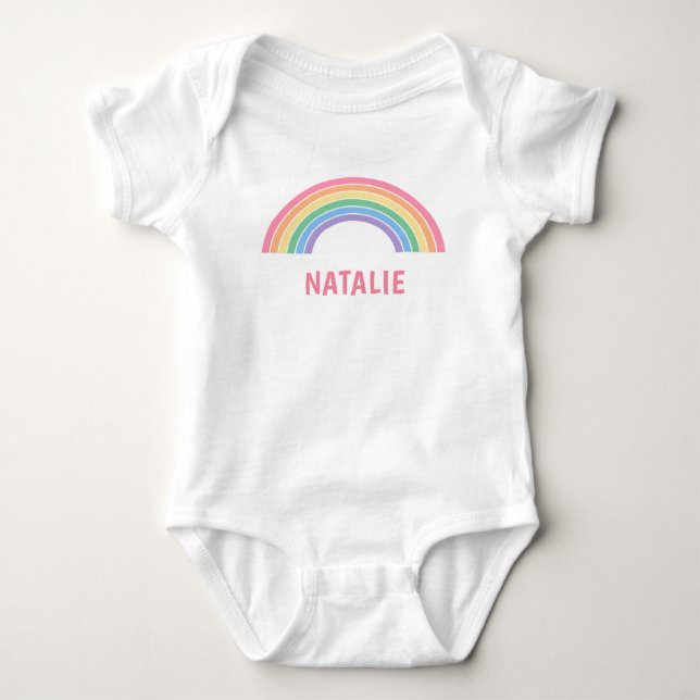 Body Para Bebê Nome Personalizado Arco-íris Fofo (Frente)