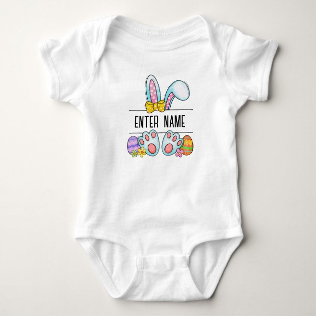 Body Para Bebê Nome Personalizado Baby Girl Bunny Monograma (Frente)