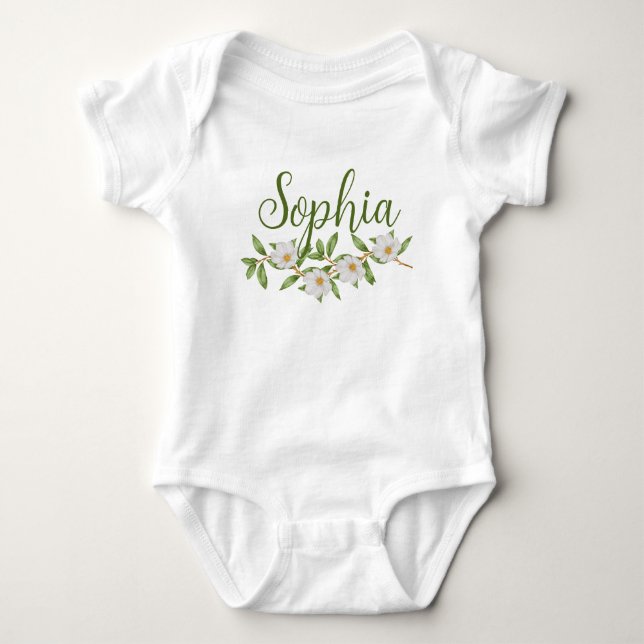 Body Para Bebê Nome Personalizado Baby Reveal Girl Flowal Sophia (Frente)