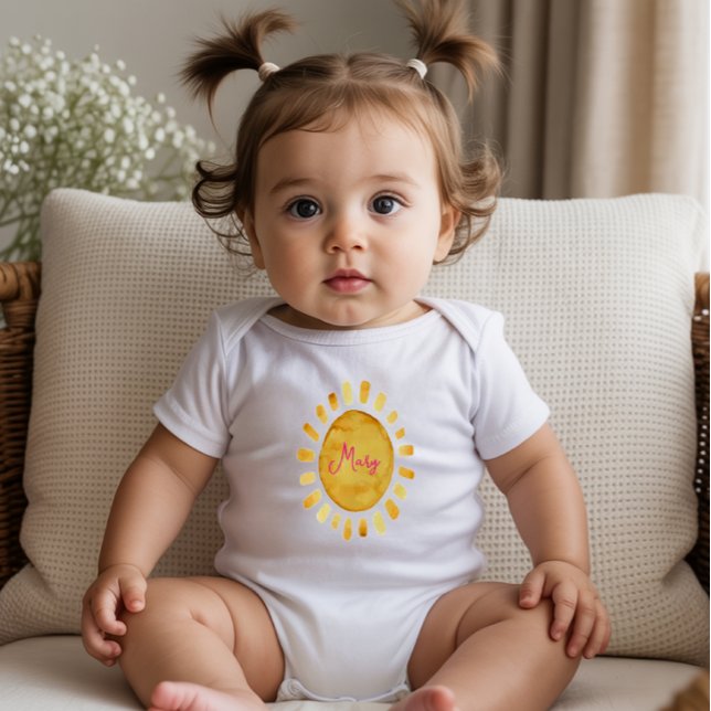 Body Para Bebê Nome Personalizado Boho Yellow Sun (Criador carregado)