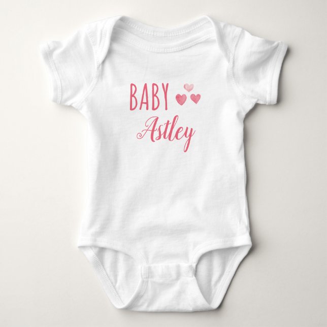 Body Para Bebê Nome personalizado da Baby Girl Hearts (Frente)