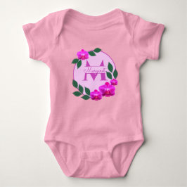 Body Para Bebê Nome personalizado da vintagem floral rosa, cor-de