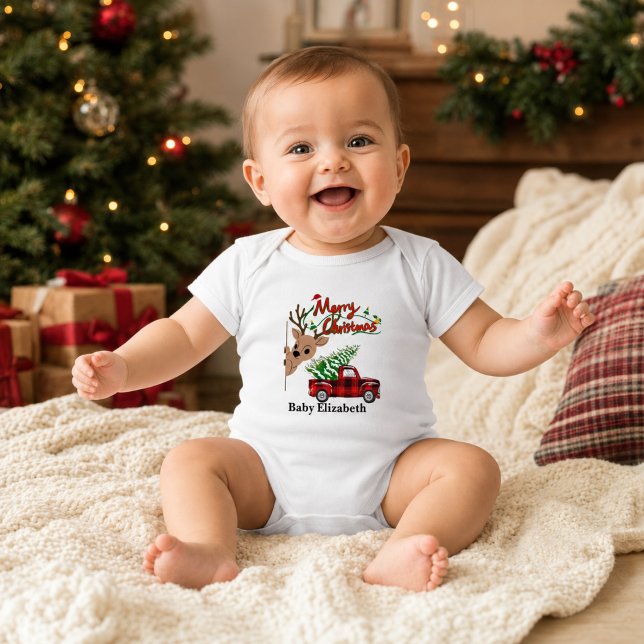 Body Para Bebê Nome Personalizado de Bebê Rudolph Natal (Criador carregado)