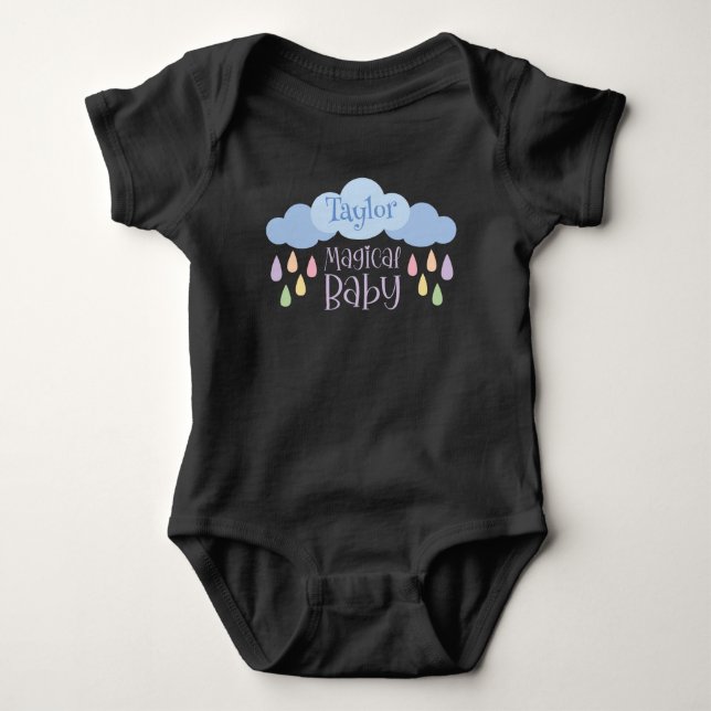 Body Para Bebê Nome Personalizado de Chuva e Nuvem de Pastel Magn (Frente)
