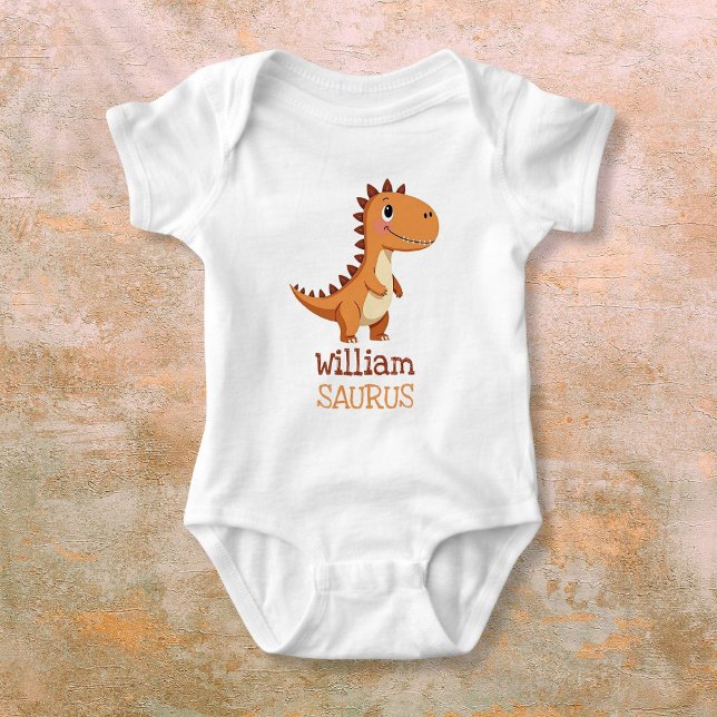 Body Para Bebê Nome Personalizado de Dinossauro Neutro Fofo (Cute Neutral Dinosaur Personalized Name Baby Bodysuit)