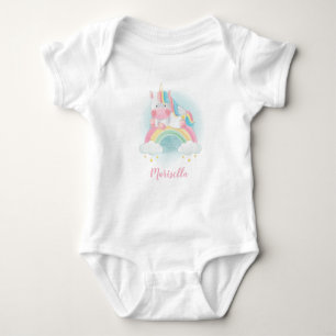 Body Para Bebê Nome Personalizado do Bebê do Unicórn Rainbow