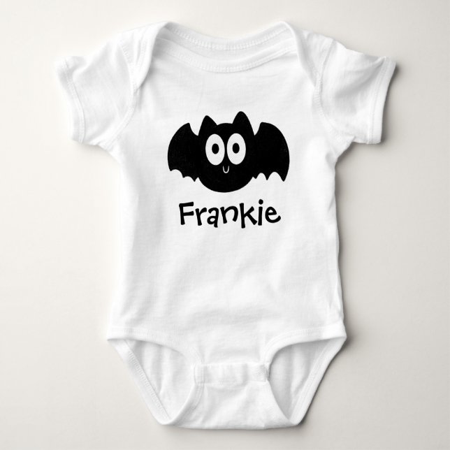 Body Para Bebê Nome Personalizado do Dia das Bruxas Negro Spooky (Frente)