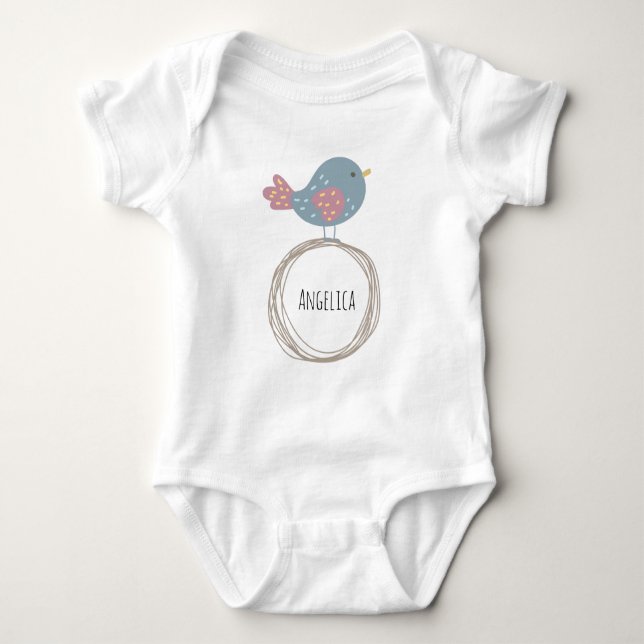 Body Para Bebê Nome Personalizado do Pássaro Cortado (Frente)