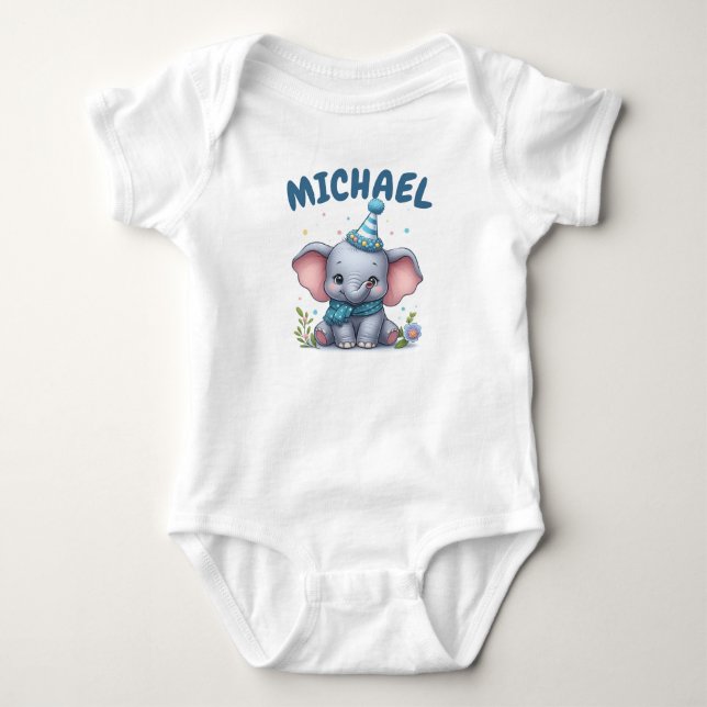 Body Para Bebê Nome Personalizado Elefante Bebê (Frente)