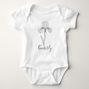 Body Para Bebê Nome personalizado Fevereiro íris Birs Birth Flowe