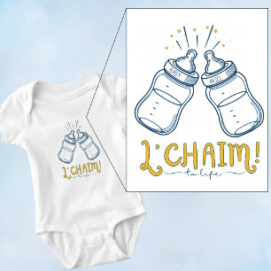 Body Para Bebê Nome personalizado judeu "L'CHAIM!" Noções ou nome