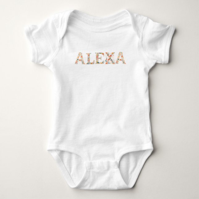 Body Para Bebê Nome Personalizado Letras Florais Bebê (Frente)