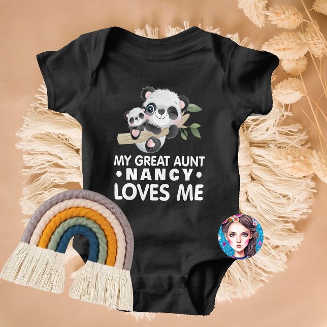 Body Para Bebê Nome Personalizado Minha Tia Adora Me Pandas Fofos (Custom Name My Great Aunt Loves Me Cute Pandas Baby Bodysuit)