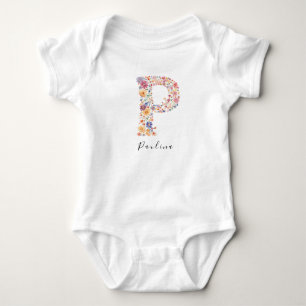 Body Para Bebê Nome Personalizado Monograma &Floral 'P'