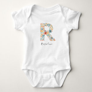 Body Para Bebê Nome Personalizado Monograma &Floral 'R'