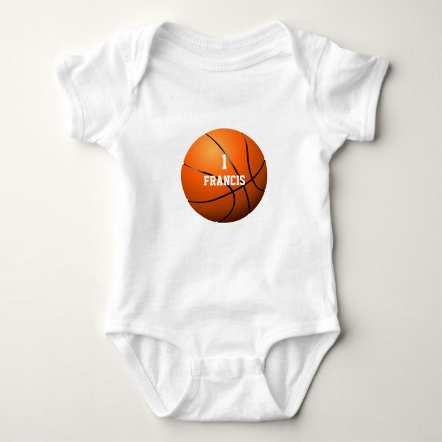 Body Para Bebê Nome Personalizado Número de Basquete (Frente)