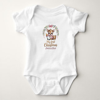 Body Para Bebê Nome Personalizado Primeiro Natal do Bebê Veado