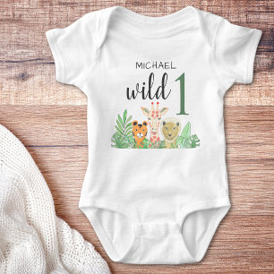 Body Para Bebê Nome Personalizado Selvagem Um Selvagem Animais Se
