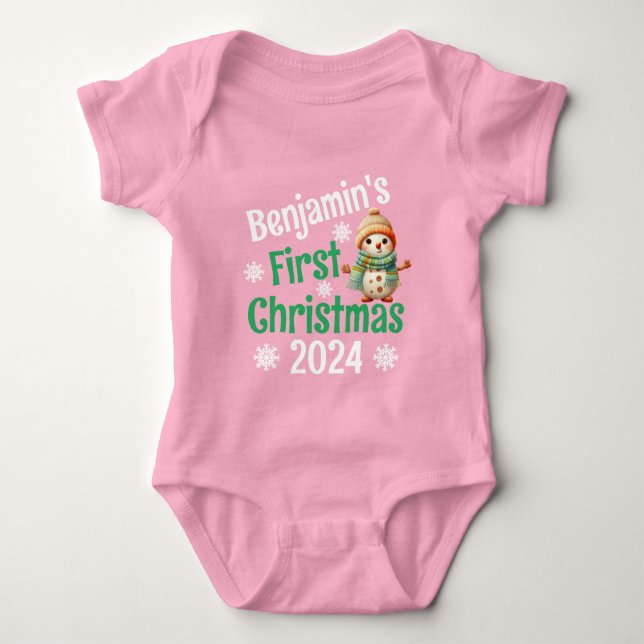 Body Para Bebê Nome Personalizado Snowman Baby 1rua Vermelho Nata (Frente)