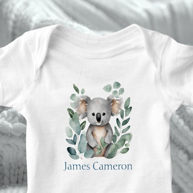 Body Para Bebê Nome Personalizado Urso Koala Aquarela (Criador carregado)
