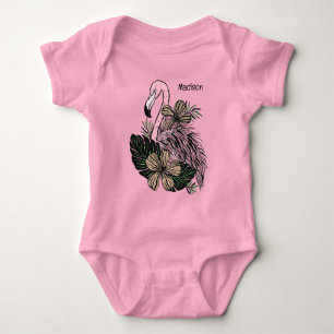 Body Para Bebê Nome Pink Flamingo