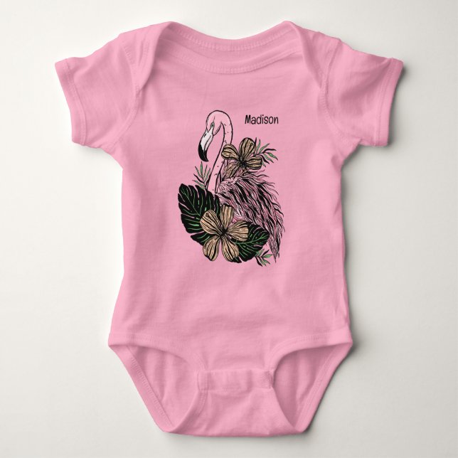 Body Para Bebê Nome Pink Flamingo (Frente)