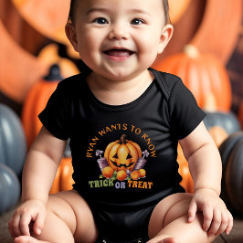 Body Para Bebê Nome Trick ou Tratar Doces de Abóbora do Dia das B