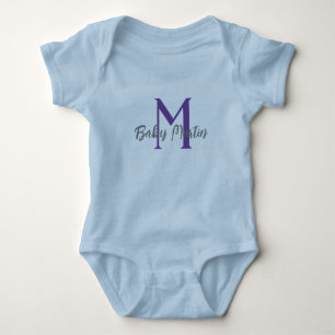 Body Para Bebê nome unisex azul do monograma do bebê personalizar