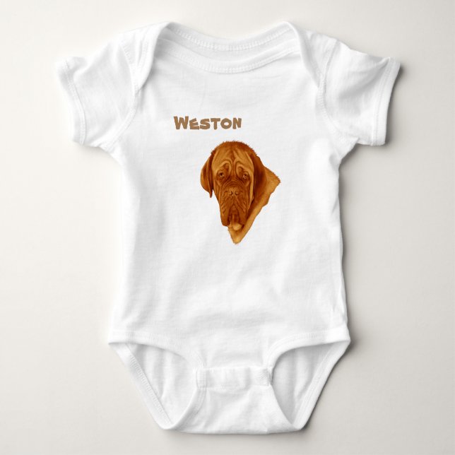 Body Para Bebê Nome Weston Com Dogue De Bordeaux, Baby Bodycase (Frente)