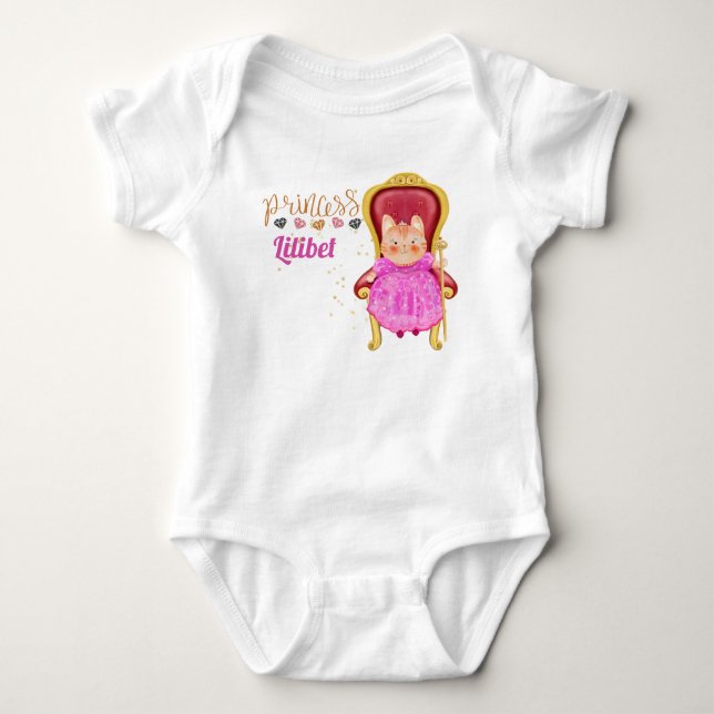 Body Para Bebê Nova Princesa Lilibet Cute Kitten Nomeada (Frente)