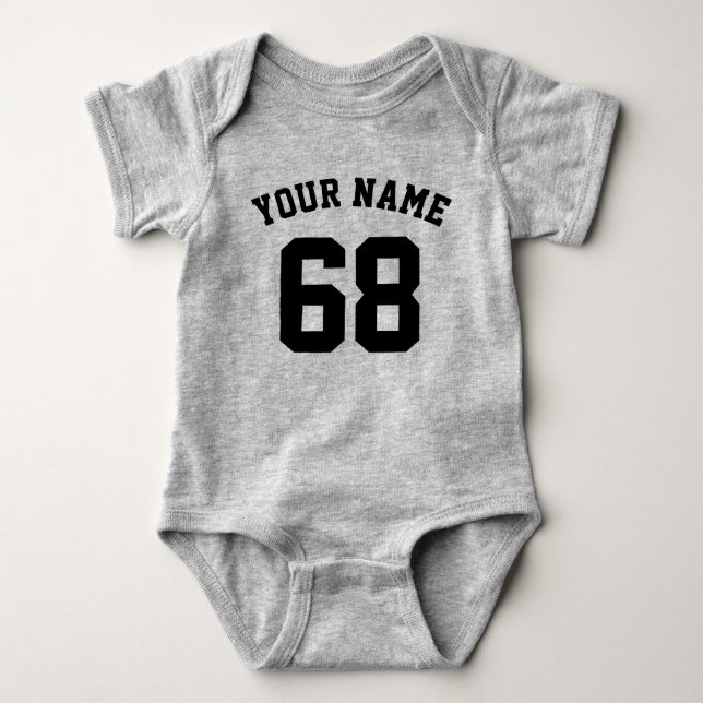 Body Para Bebê Número de Nome Personalizado do Cinza Sports Jerse (Frente)