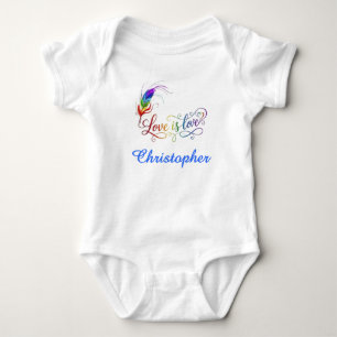 Body Para Bebê O Amor é Amor Pena de Arco-Íris Personalizada Bebê