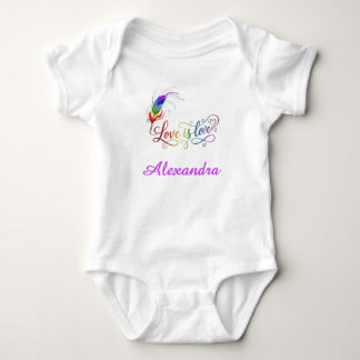 Body Para Bebê O Amor é Amor Pena de Arco-Íris Personalizada Bebê