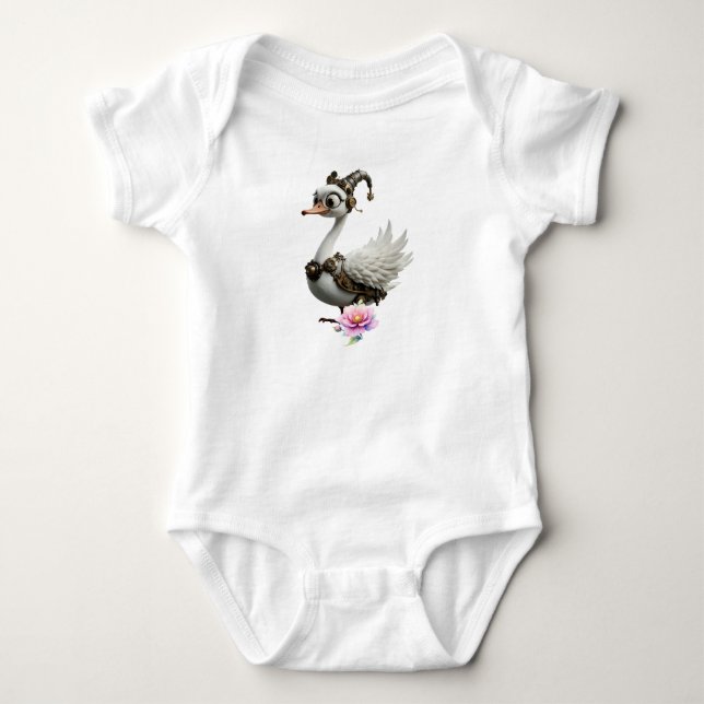 Body Para Bebê O Cisne Curioso de Relógio. (Frente)