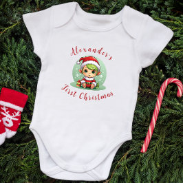 Body Para Bebê O Filhote Elf Personalizado do Primeiro Natal