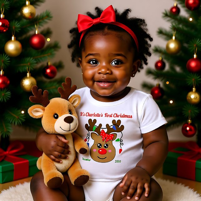 Body Para Bebê O Natal do bebê de 1rua com renas, personalizável (Baby's 1st Christmas with reindeer, customizable Baby Bodysuit)