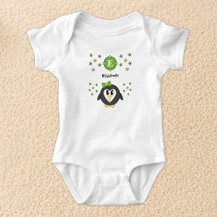 Body Para Bebê O nome do pinguim bonito é amarelo verde