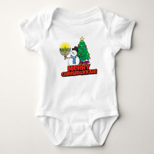 Body Para Bebê O primeiro Chrismukkah Snowman a segurar Menorah